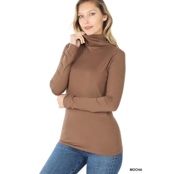 Zenana Plus Size Brushed Microfiber Mock Turtleneck Long Sleeve Lightweight Tee Shirt Top