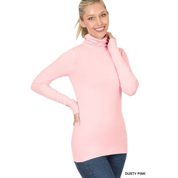 Zenana Plus Size Brushed Microfiber Mock Turtleneck Long Sleeve Lightweight Tee Shirt Top