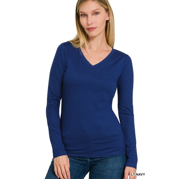 Zenana Plus Size Brushed Microfiber V-Neck Long Sleeve Lightweight Tee Shirt Top