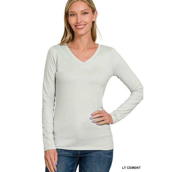 Zenana Plus Size Brushed Microfiber V-Neck Long Sleeve Lightweight Tee Shirt Top