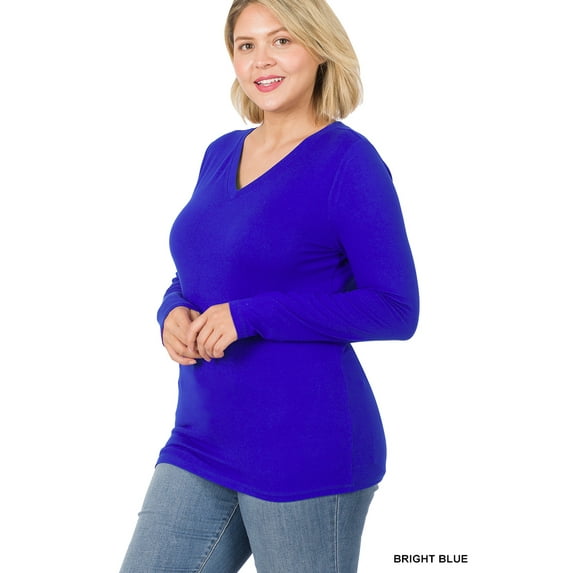 Zenana Plus Size Brushed Microfiber V-Neck Long Sleeve Lightweight Tee Shirt Top