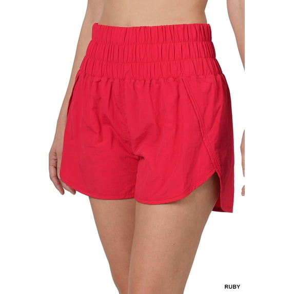 Zenana Plus Size Casual Windbreaker Smocked Waistband Running Active Gym Shorts w/Built-In Inner Brief