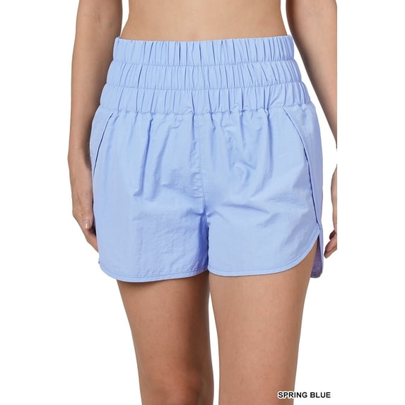 Zenana Plus Size Casual Windbreaker Smocked Waistband Running Active Gym Shorts w/Built-In Inner Brief