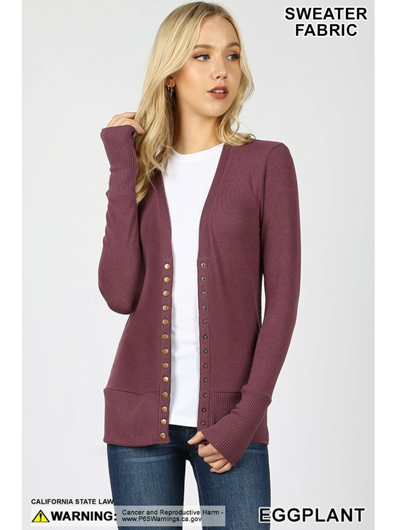 Zenana Plus Size Classic Front V-Neck Thin Snap Button Down Long