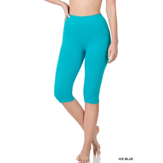 Zenana Plus Size Essential Basic Cotton Spandex Stretch Below Knee Length 15" Leggings