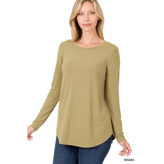 Zenana Plus Size Relaxed Fit Long Sleeve Round Neck & Hem Jersey Tee Shirt Top