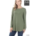 thumbnail image 1 of Zenana Plus Size Relaxed Fit Long Sleeve Round Neck & Hem Jersey Tee Shirt Top, 1 of 3