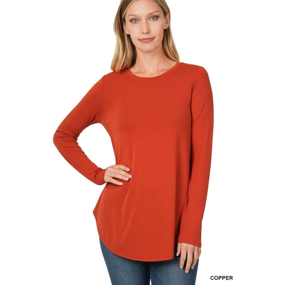 Zenana Plus Size Relaxed Fit Long Sleeve Round Neck & Hem Jersey Tee Shirt Top