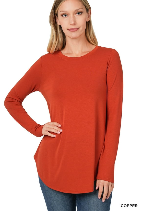 Plus Size Relaxed Fit Long Sleeve Round Neck & Hem Jersey Tee Shirt Top