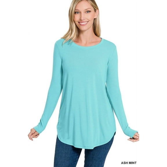 Zenana Plus Size Relaxed Fit Long Sleeve Round Neck & Hem Jersey Tee Shirt Top