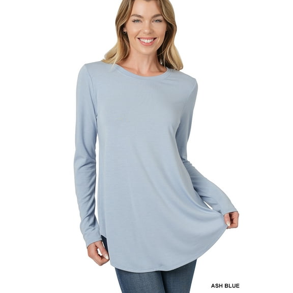 Zenana Plus Size Relaxed Fit Long Sleeve Round Neck & Hem Jersey Tee Shirt Top