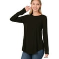 thumbnail image 1 of Zenana Plus Size Relaxed Fit Long Sleeve Round Neck & Hem Jersey Tee Shirt Top, 1 of 2