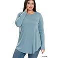 thumbnail image 1 of Zenana Plus Size Relaxed Fit Long Sleeve Round Neck & Hem Jersey Tee Shirt Top, 1 of 3