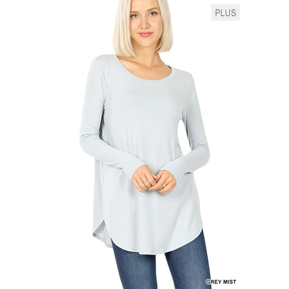 Zenana Plus Size Relaxed Fit Long Sleeve Round Neck & Hem Jersey Tee Shirt Top