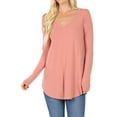 thumbnail image 1 of Zenana Plus Size Relaxed Fit Long Sleeve V-Neck Round Hem Jersey Tee Shirt Top, 1 of 5