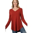 thumbnail image 1 of Zenana Plus Size Relaxed Fit Long Sleeve V-Neck Round Hem Jersey Tee Shirt Top, 1 of 5