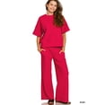 thumbnail image 1 of Zenana Plus Size Ribbed Round Neck Short Sleeve Tee & Wide Leg Pants Set, 1 of 5