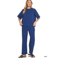 thumbnail image 1 of Zenana Plus Size Ribbed Round Neck Short Sleeve Tee & Wide Leg Pants Set, 1 of 5