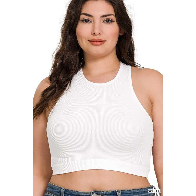 あんな Zenana Plus Size Robbed Seamless High Neck Cropped Nylon