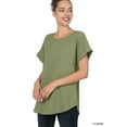 thumbnail image 1 of Zenana Plus Size Round Neck Heavy Woven Boat Neck Rolled Short Sleeve Blouse Top, 1 of 2