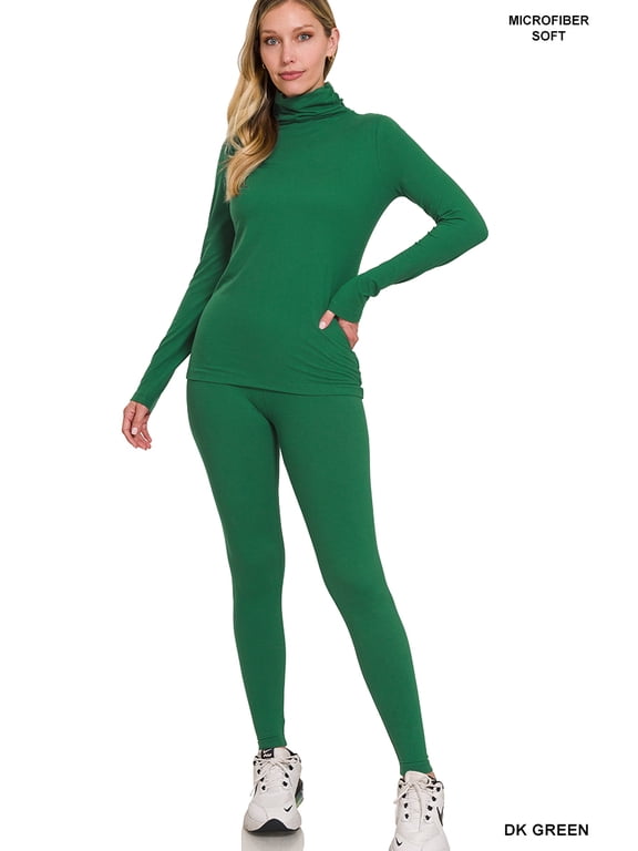 Plus Size Soft Fabric Mock Neck Long Sleeve Top & Leggings - 2 Pieces Tracksuit Set