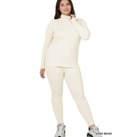 Zenana Plus Size Soft Fabric Mock Neck Long Sleeve Top & Leggings - 2 Pieces Tracksuit Set