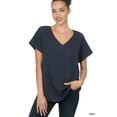 thumbnail image 1 of Zenana Plus Size V-Neck Heavy Dobby Boat Neck Rolled Short Sleeve Blouse Top, 1 of 3