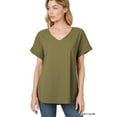 thumbnail image 1 of Zenana Plus Size V-Neck Heavy Dobby Boat Neck Rolled Short Sleeve Blouse Top, 1 of 4