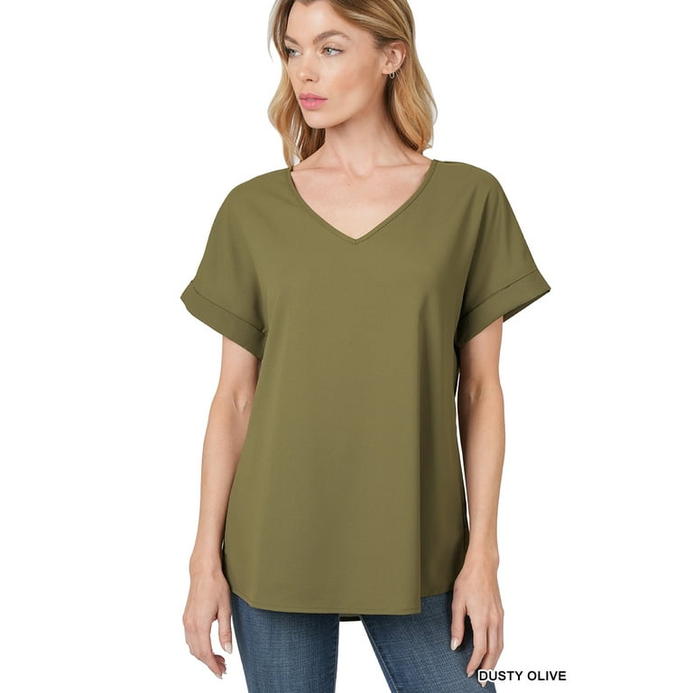 V-Neck Rolled Sleeve Blouse V-Neck Rolled Sleeve Blouse