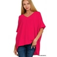 thumbnail image 1 of Zenana Plus Size V Neck Woven Airflow Dolman Short Sleeve Hi-Low Blouse Top, 1 of 3