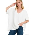 thumbnail image 1 of Zenana Plus Size V Neck Woven Airflow Dolman Short Sleeve Hi-Low Blouse Top, 1 of 3