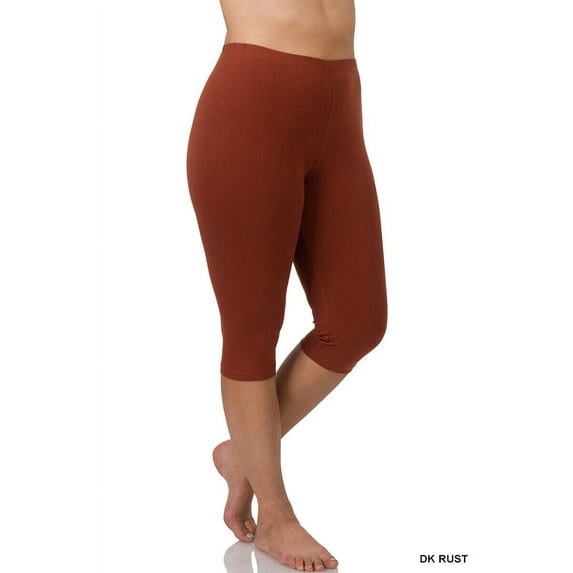 Zenana Premium Cotton Capri Knee Length Leggings Multiple Solid Colors Womens Sizes S-3X