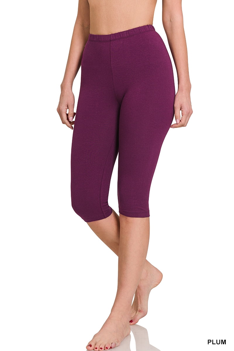 Zenana Premium Cotton Capri Knee Length Leggings Multiple Solid Colors