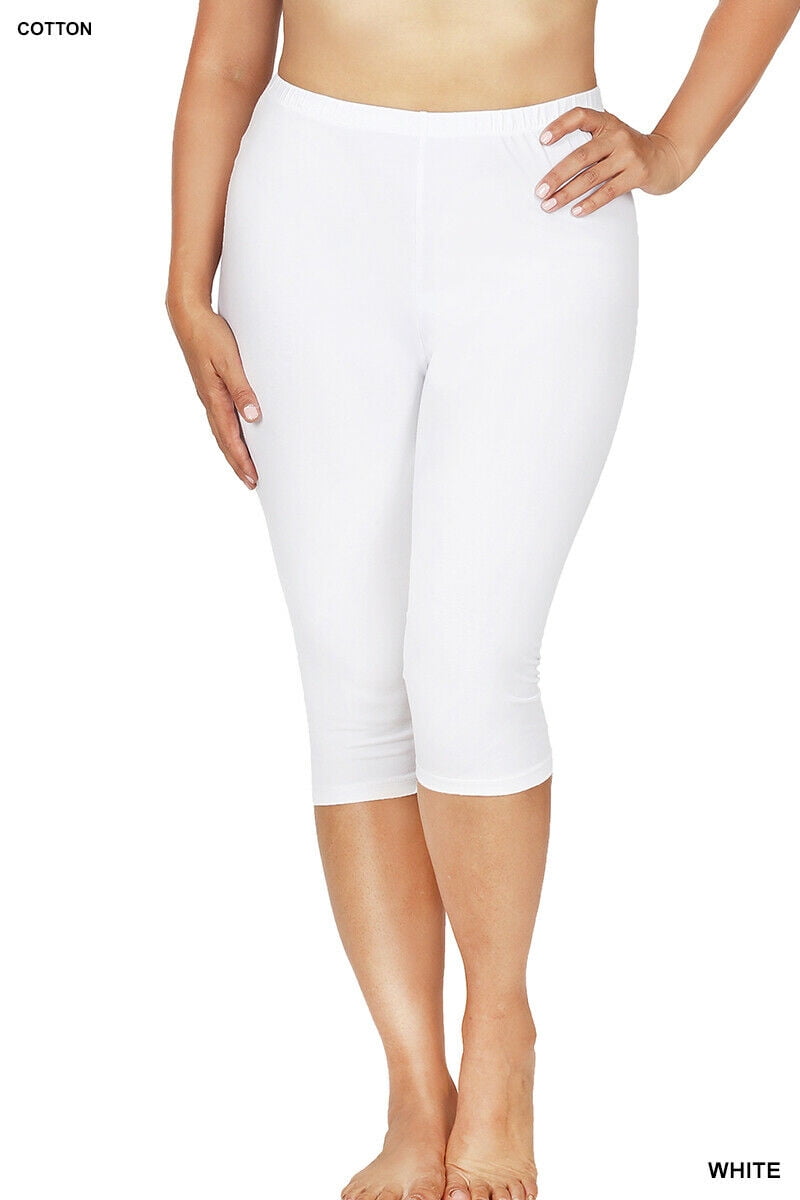 Zenana Premium Cotton Capri Knee Length Leggings Multiple Solid Colors  Womens Sizes S-3X 
