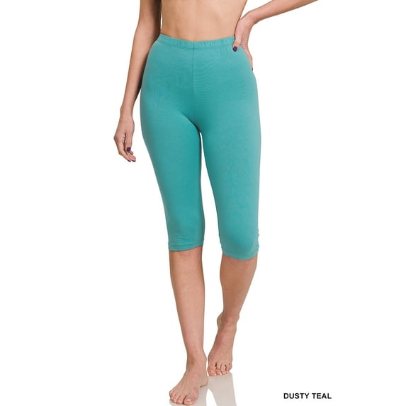 Zenana Premium Cotton Capri Knee Length Leggings Multiple Solid Colors Womens Sizes S-3X