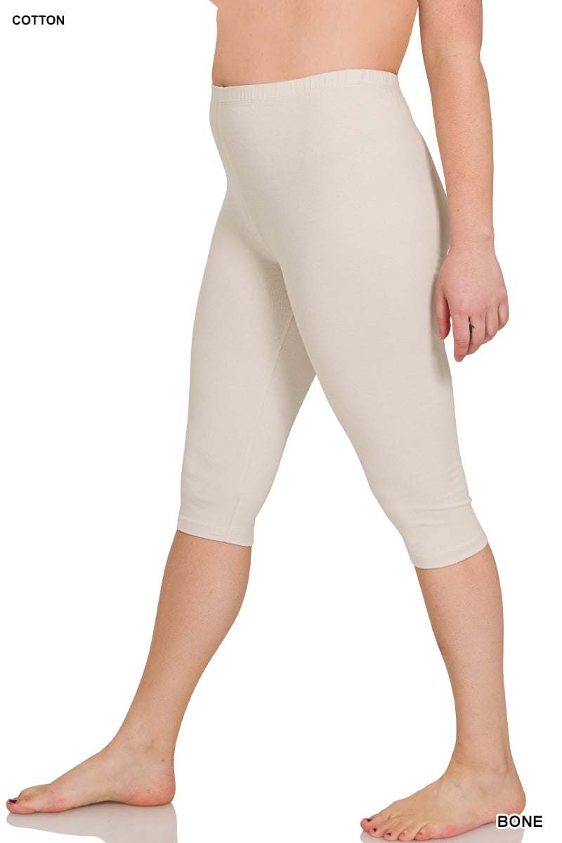 Zenana Premium Cotton Capri Knee Length Leggings Multiple Solid