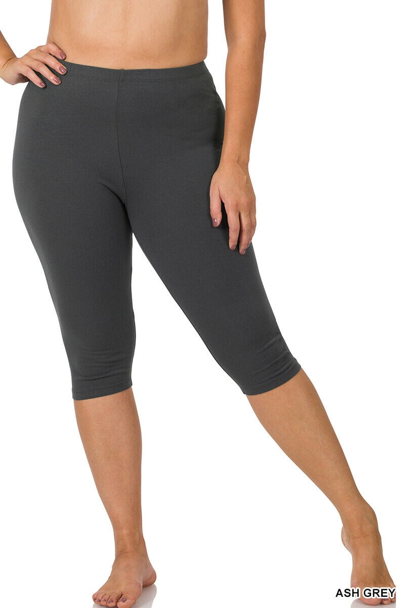 Zenana Premium Cotton Capri Knee Length Leggings Multiple Solid Colors  Womens Sizes S-3X