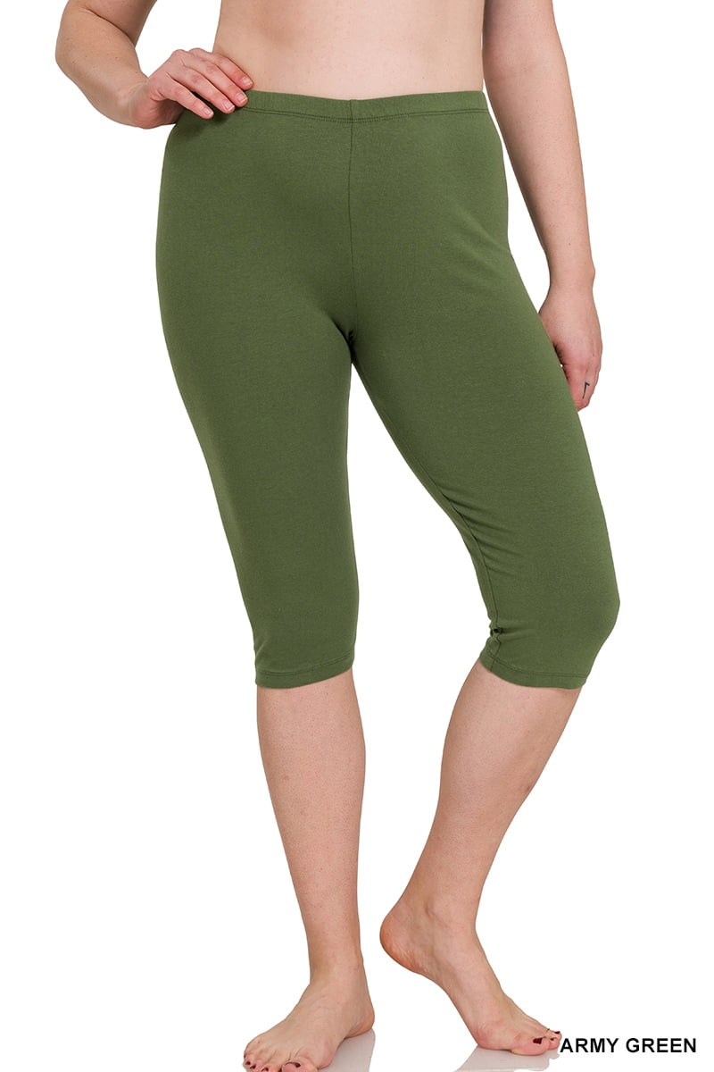 Zenana Premium Cotton Capri Knee Length Leggings Multiple Solid Colors  Womens Sizes S-3X