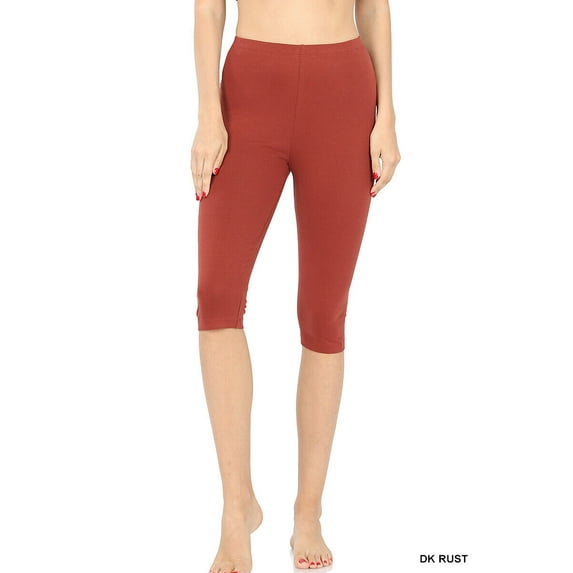 Zenana Premium Cotton Capri Knee Length Leggings Multiple Solid Colors Womens Sizes S-3X