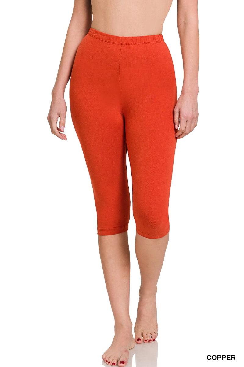 Zenana Premium Cotton Capri Knee Length Leggings Multiple Solid