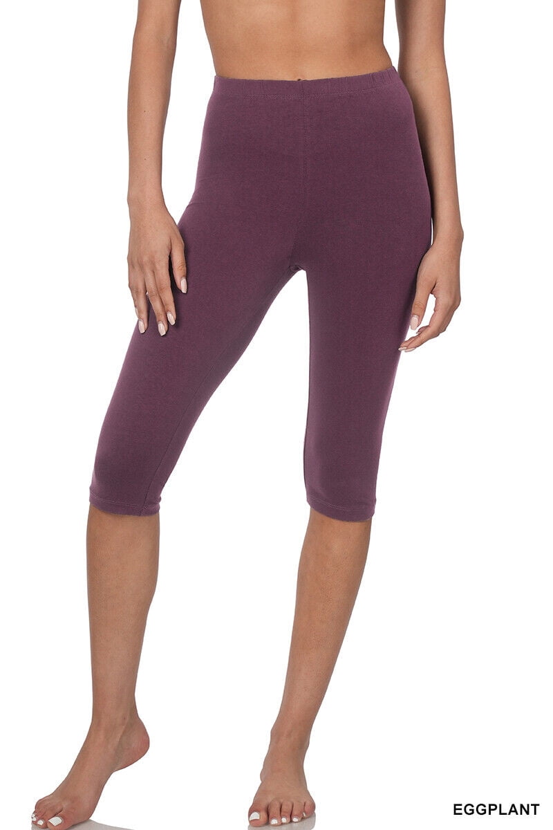 Zenana Premium Cotton Capri Knee Length Leggings Multiple Solid Colors  Womens Sizes S-3X