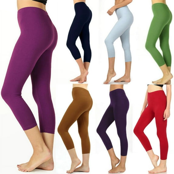 Zenana Premium Cotton Capri Leggings Multiple Solid Colors Womens Sizes S-3X