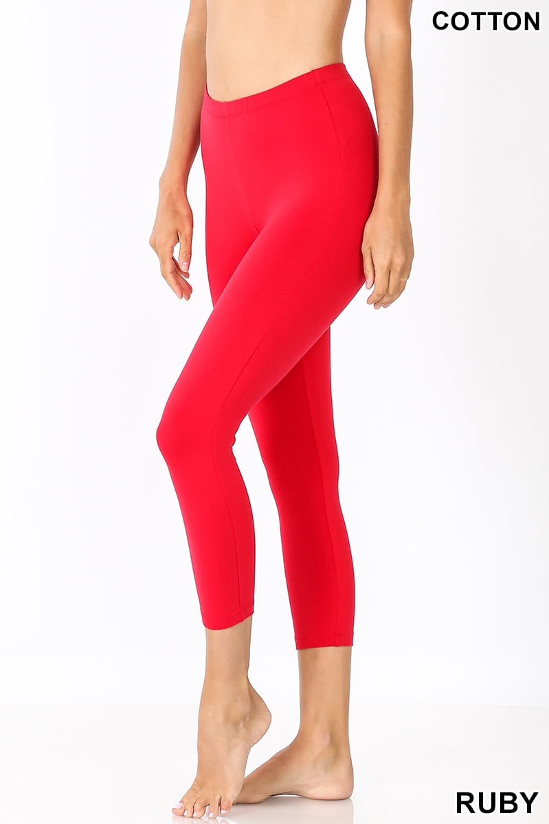 Zenana Premium Cotton Capri Leggings Multiple Solid Colors Womens Sizes  S-3X 