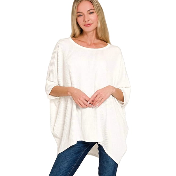 Zenana Raised Rib Bat Sleeve Top