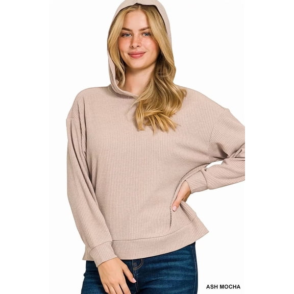 Zenana Ribbed Long Sleeve Hoodie