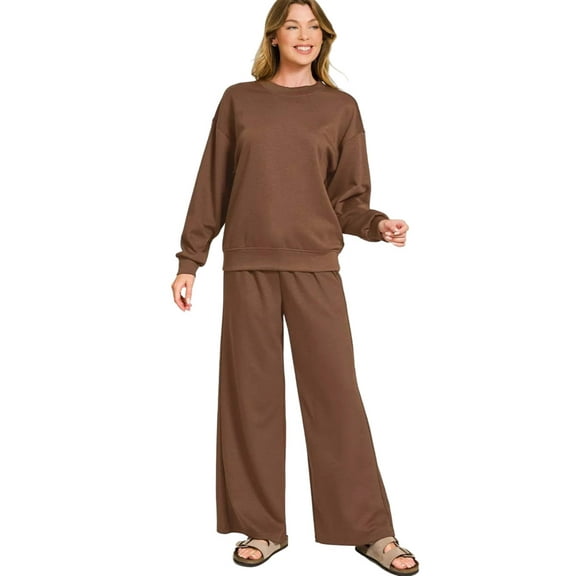 Zenana Scuba Crewneck Pullover and Pants Set