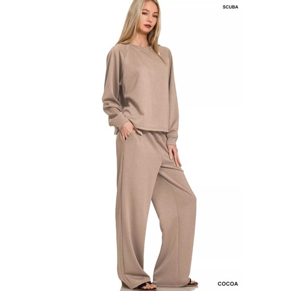 Zenana Scuba Crewneck Sweatshirt and Pants Set