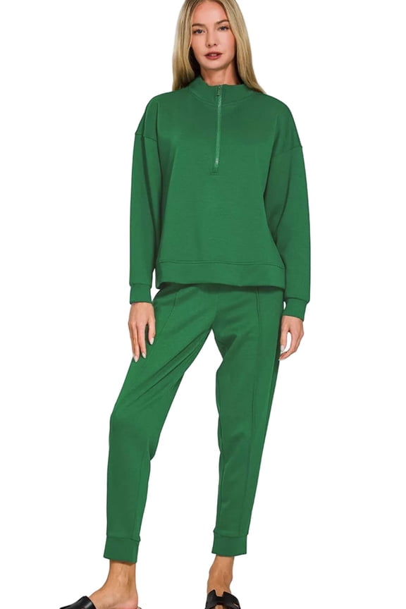 Zenana Scuba Half Zip Pullover and Jogger Set