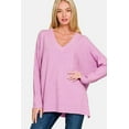thumbnail image 1 of Zenana V-Neck Side Slit High-Low Sweater - Rosa Apparel, 1 of 3