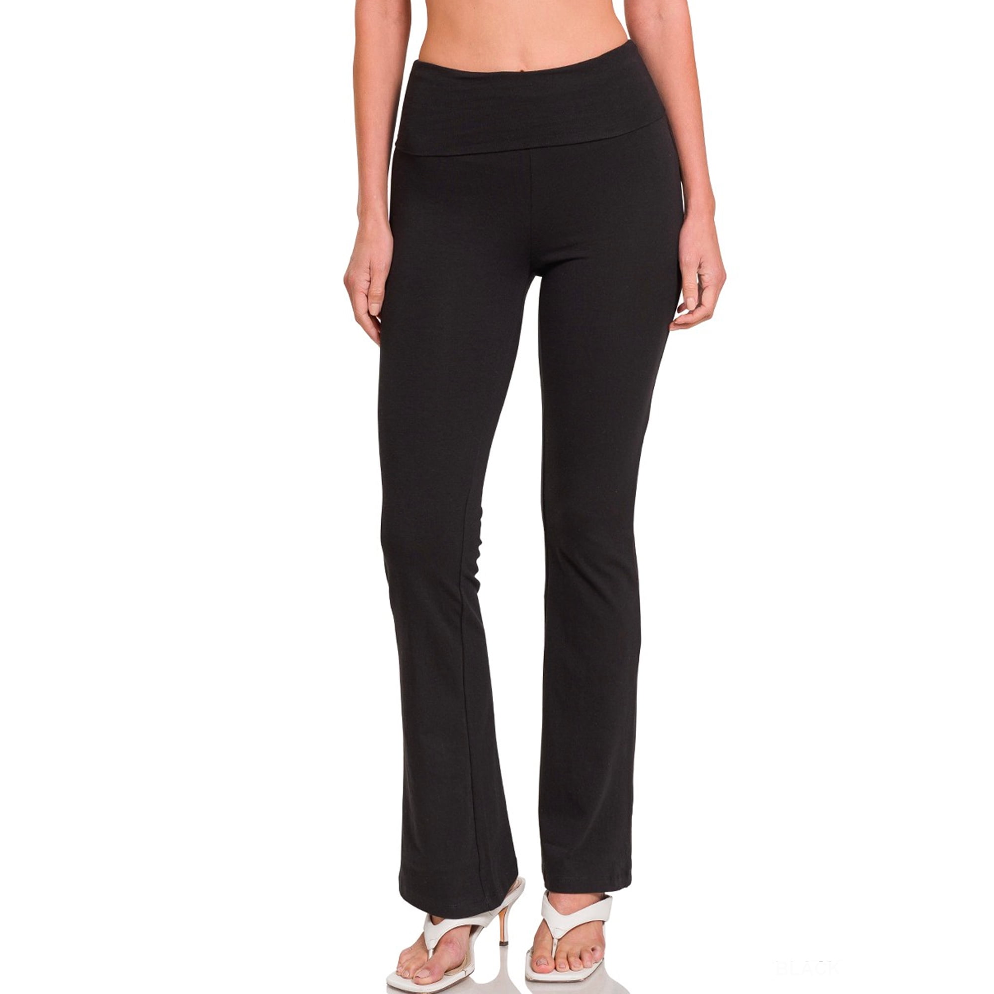 Zenana Women Fold Over Waist Cotton Stretch Flare Leg Boot Cut Yoga